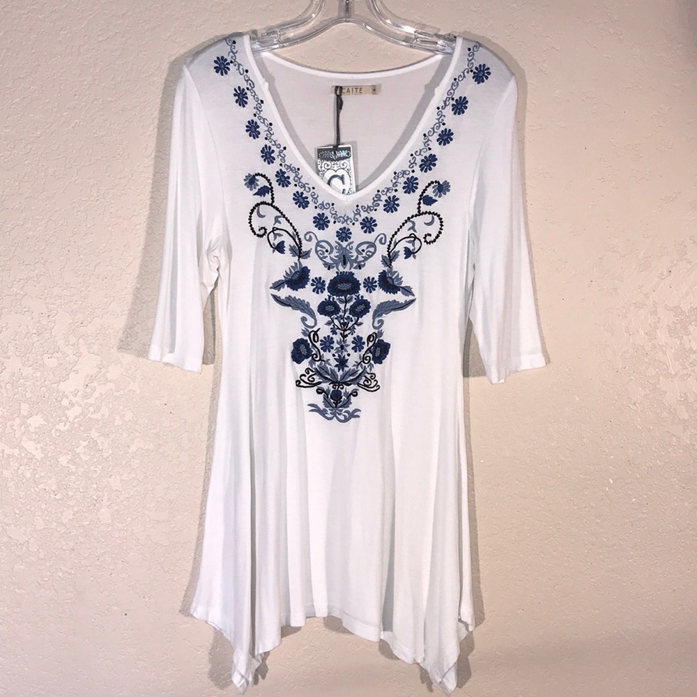 Caite Navy, Embroidered Tunic